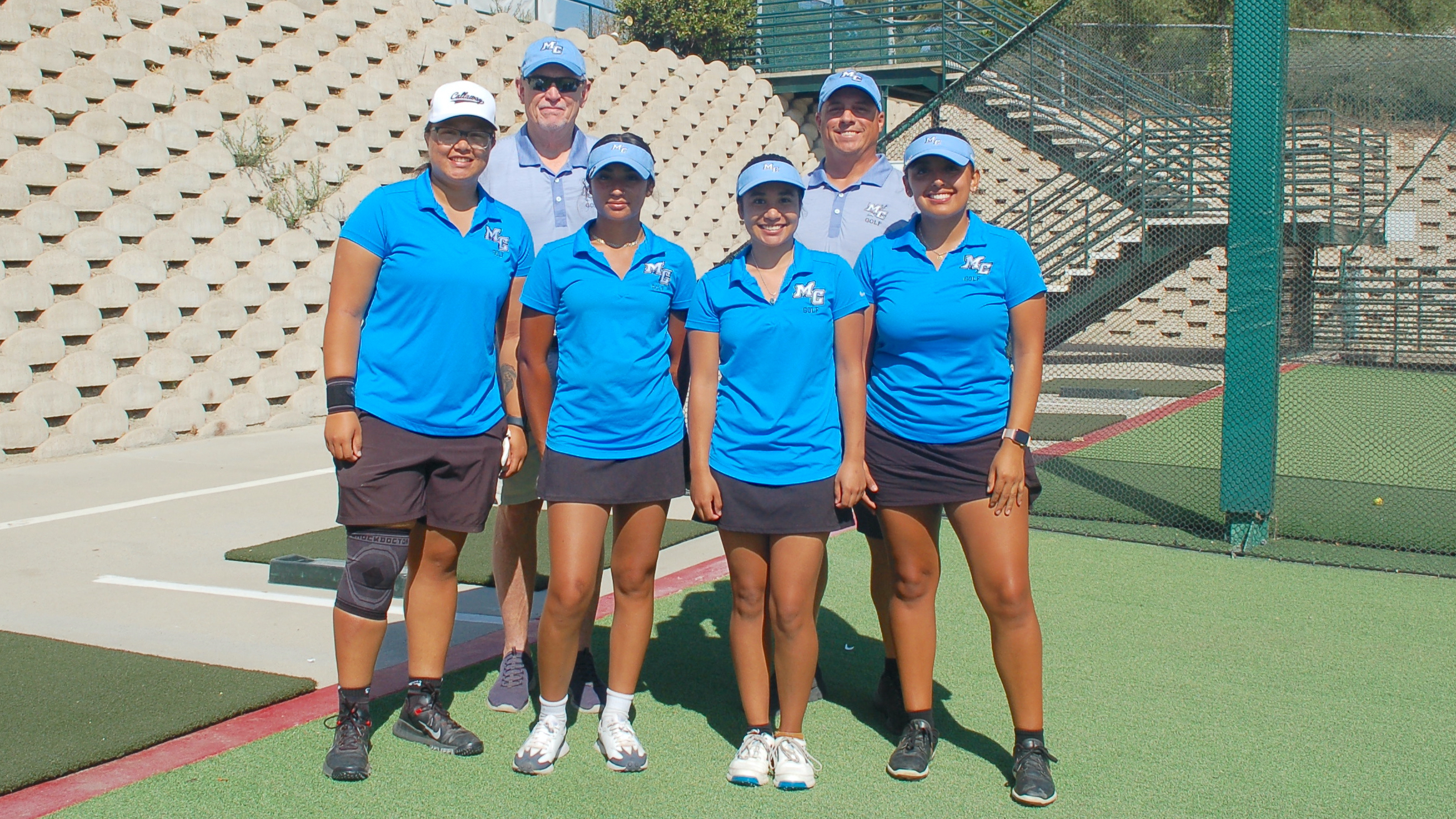 Left to R: Makayla Low, Taylor Waters, Kaila Aparicio, and Lisette Orellana. 
Back row: Chuck Lyons and Mike Crone